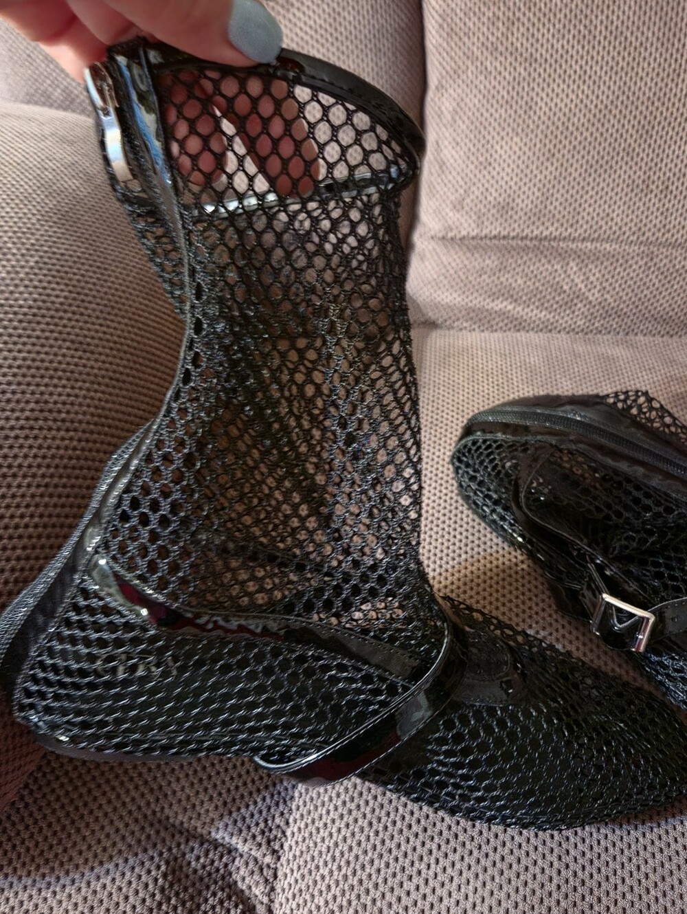 Black Mesh Ankle Boots - Sheer Netting Design